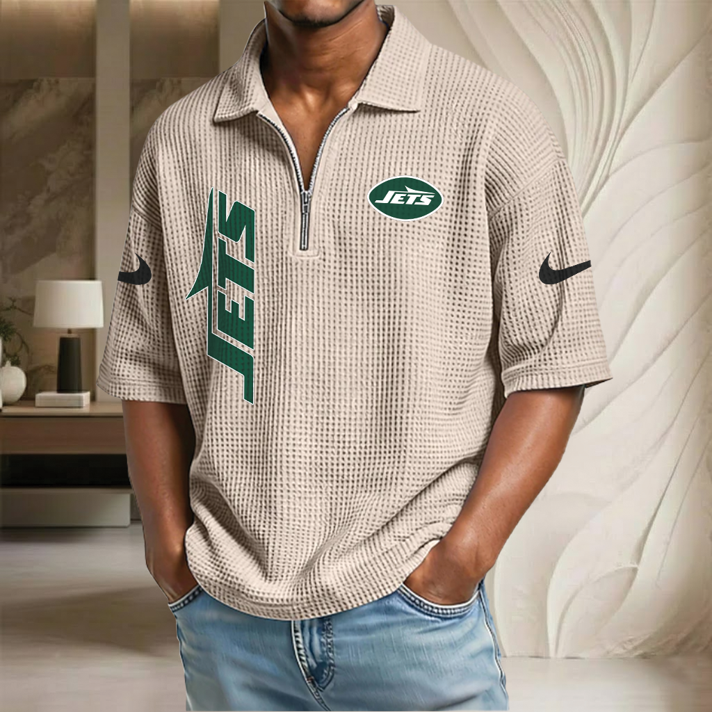 NFL x NYJ Waffle Half-Zip Polo Shirt HLP 070326 HLPHUONG