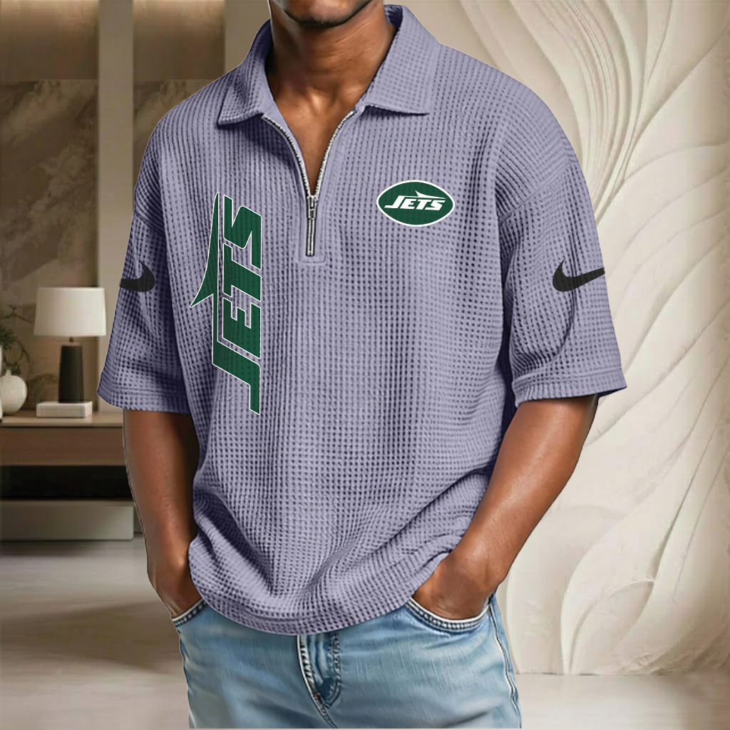 NFL x NYJ Waffle Half-Zip Polo Shirt HLP 070326 HLPHUONG