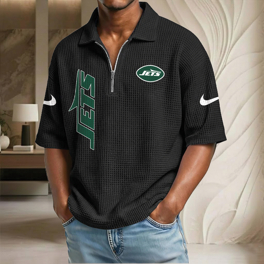 NFL x NYJ Waffle Half-Zip Polo Shirt HLP 070326 HLPHUONG