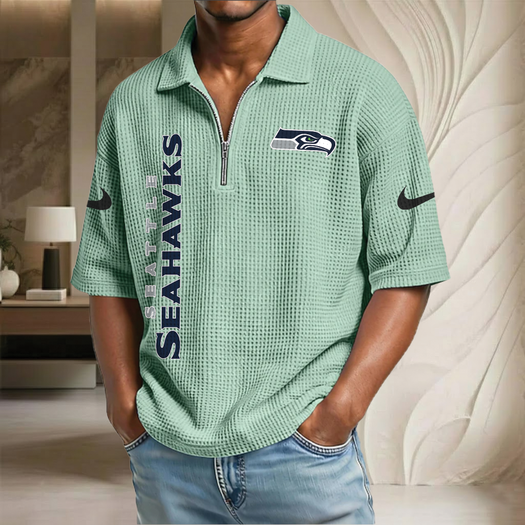 NFL x SEA Waffle Half-Zip Polo Shirt HLP 070326 HLPHUONG