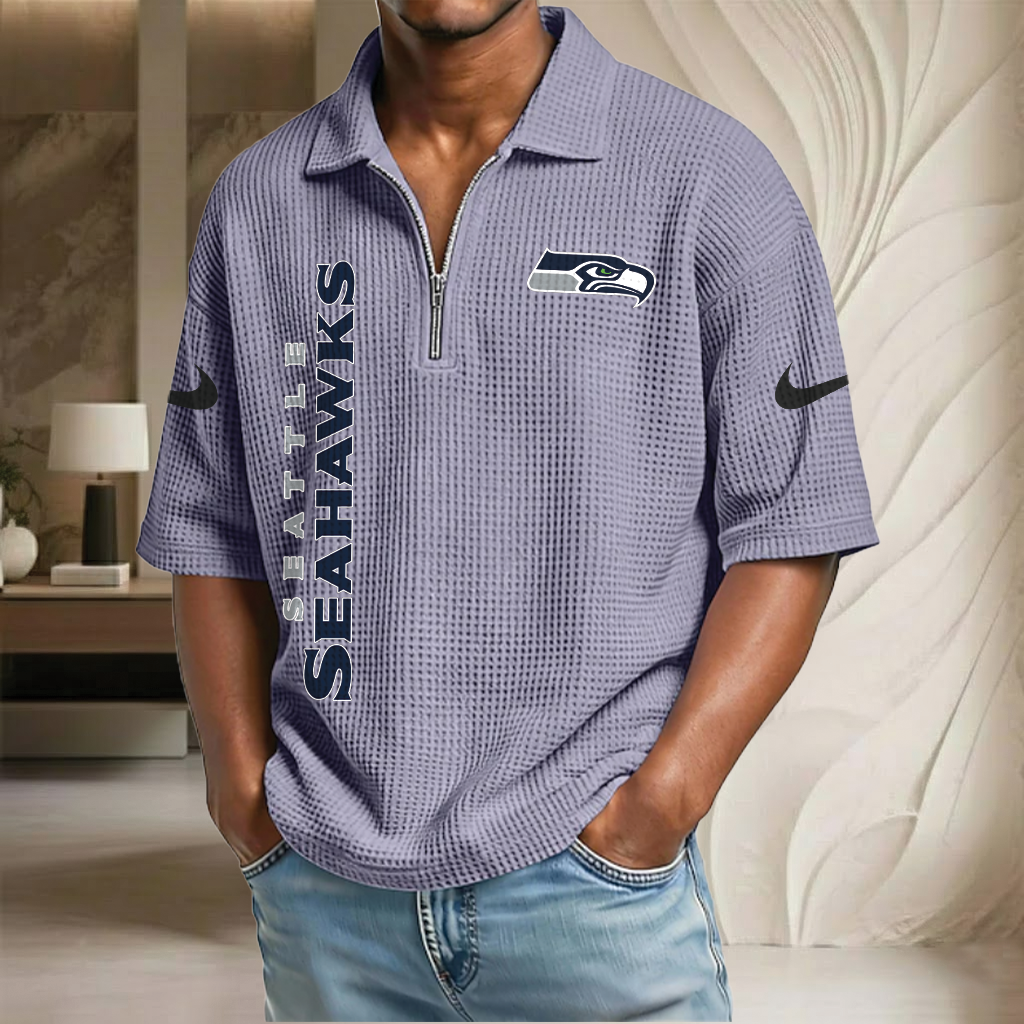 NFL x SEA Waffle Half-Zip Polo Shirt HLP 070326 HLPHUONG