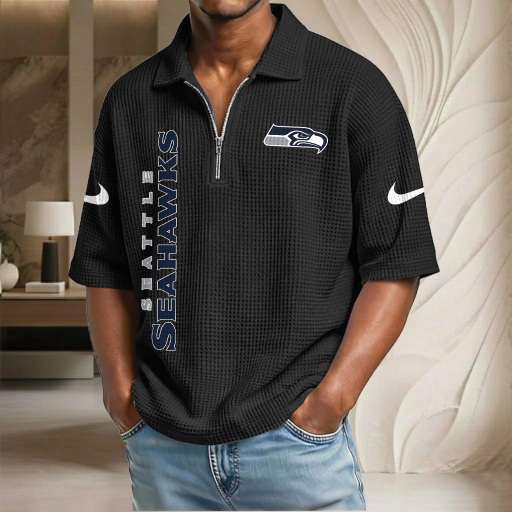 NFL x SEA Waffle Half-Zip Polo Shirt HLP 070326 HLPHUONG
