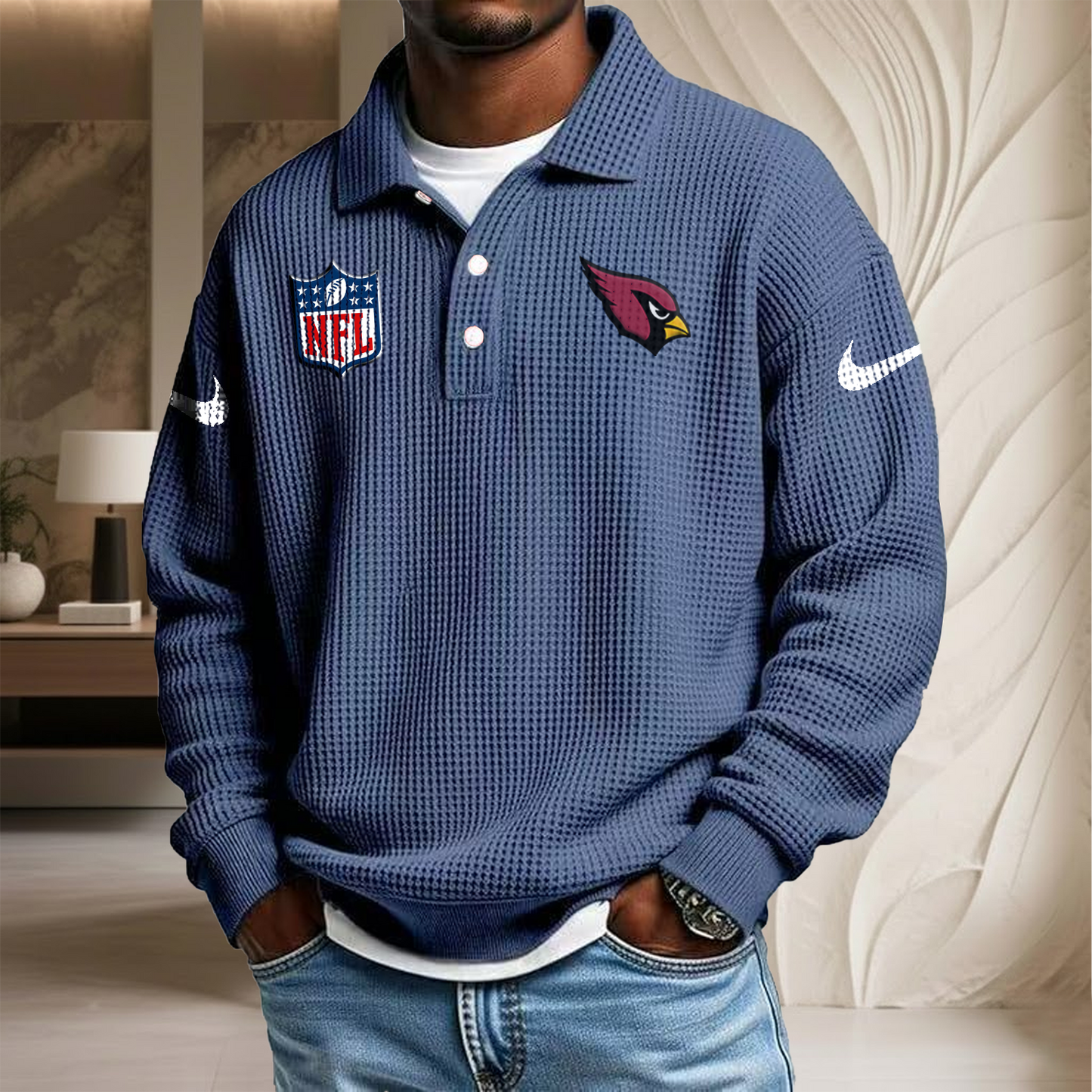 NFL x ARI Waffle Three Button Lapel Polo HLP HLPHUONG