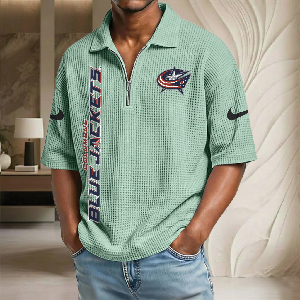NHL x CBJ Waffle Half-Zip Polo Shirt HLP 070326 HLPHUONG