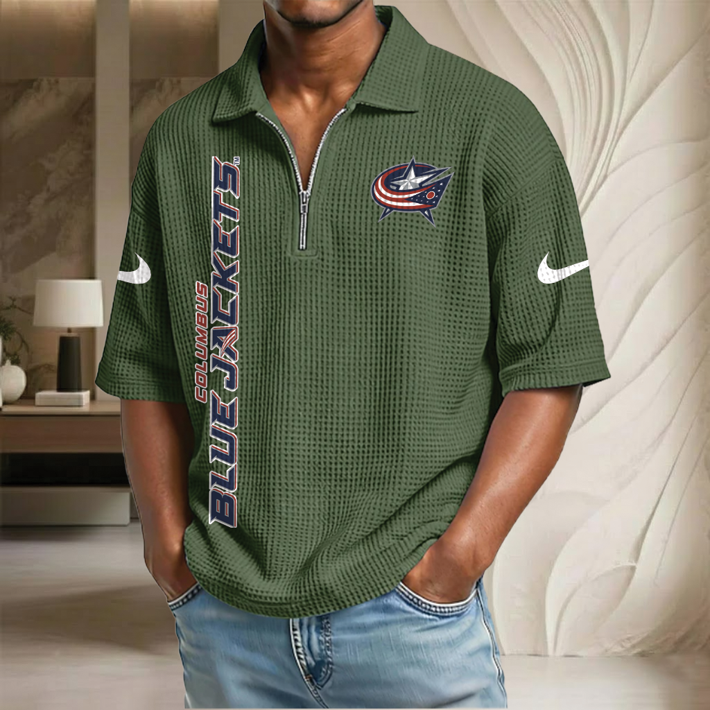 NHL x CBJ Waffle Half-Zip Polo Shirt HLP 070326 HLPHUONG