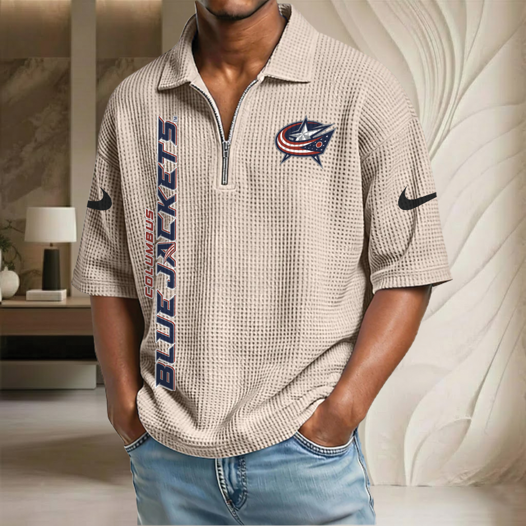NHL x CBJ Waffle Half-Zip Polo Shirt HLP 070326 HLPHUONG