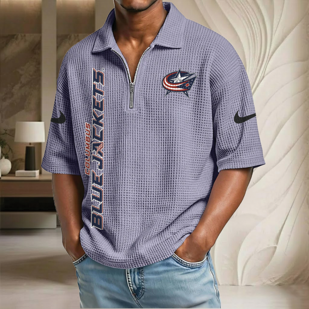 NHL x CBJ Waffle Half-Zip Polo Shirt HLP 070326 HLPHUONG