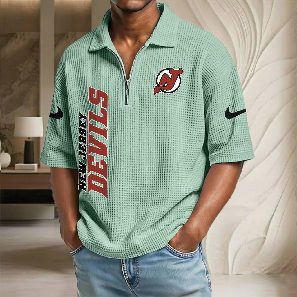 NHL x NJD Waffle Half-Zip Polo Shirt HLP 070326 HLPHUONG