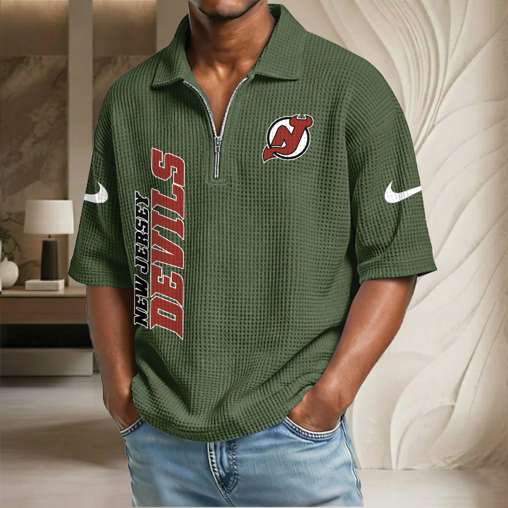 NHL x NJD Waffle Half-Zip Polo Shirt HLP 070326 HLPHUONG