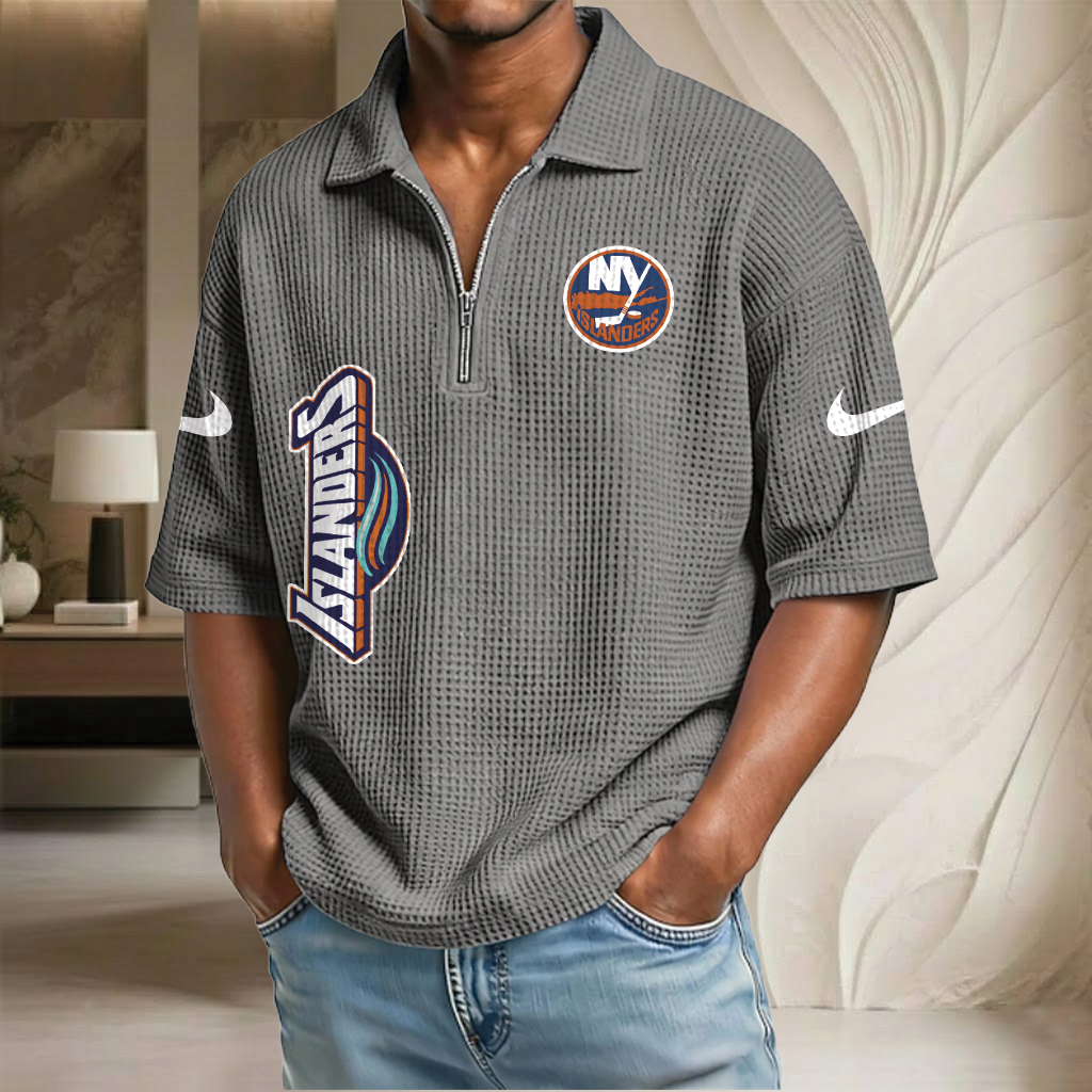 NHL x NYI Waffle Half-Zip Polo Shirt HLP 070326 HLPHUONG