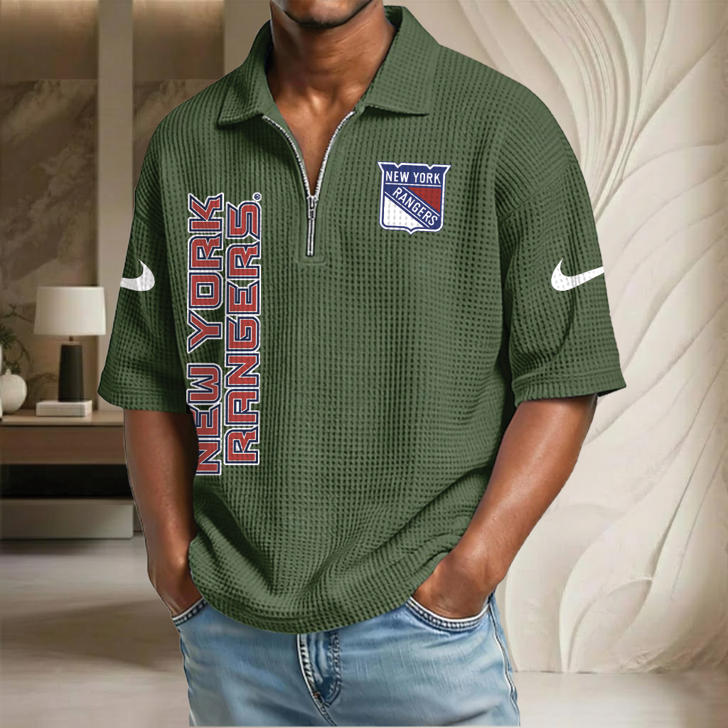 NHL x NYR Waffle Half-Zip Polo Shirt HLP 070326 HLPHUONG