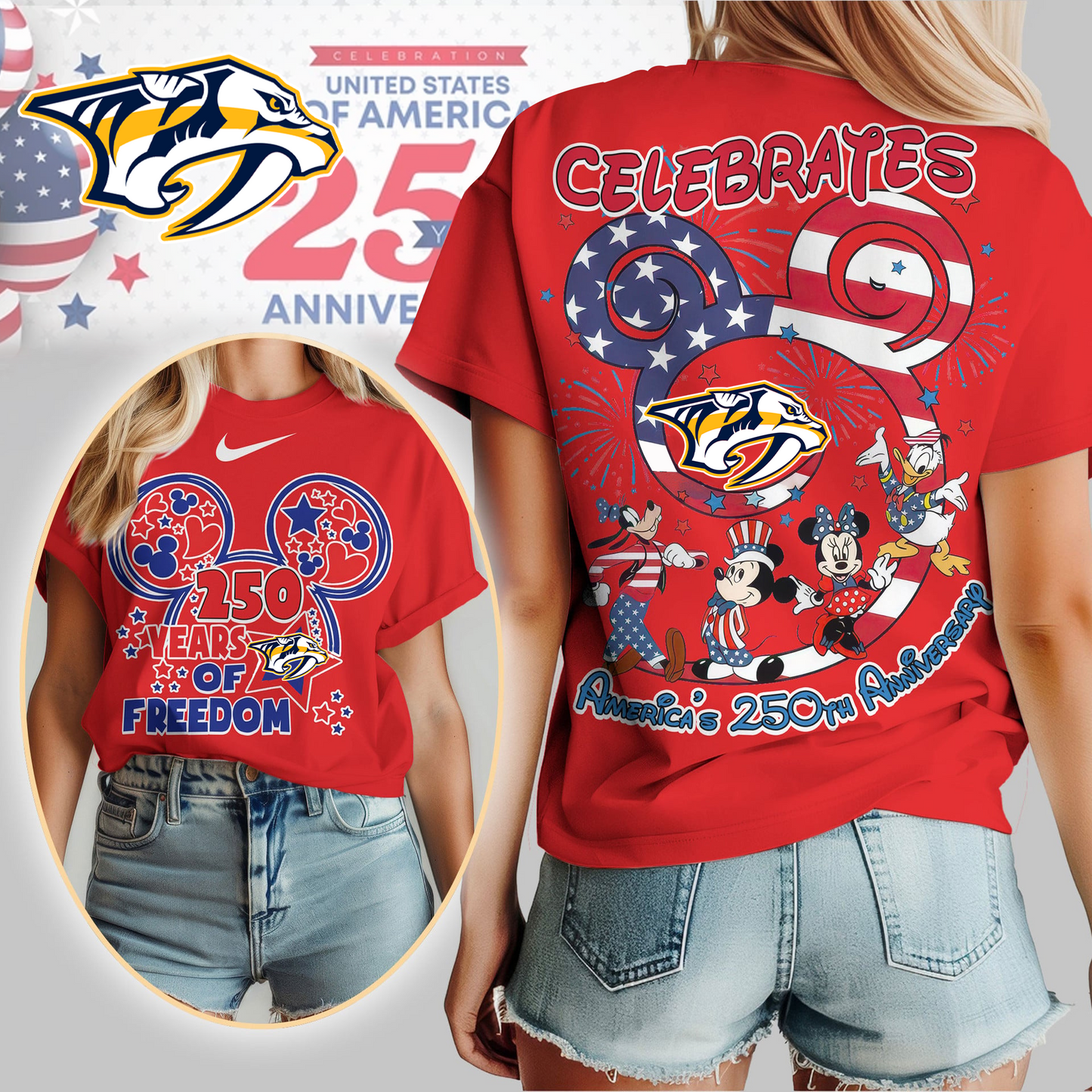 NP Premium NHL Mickey Celebrates America 250th Anniversary Women Shirt DDT CTND