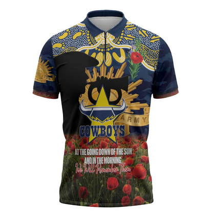 NQC x NRL Rugby ANZAC Day Zipper Polo Shirt Last Post Poppy We Will Remember Them LT14 DatND DVT