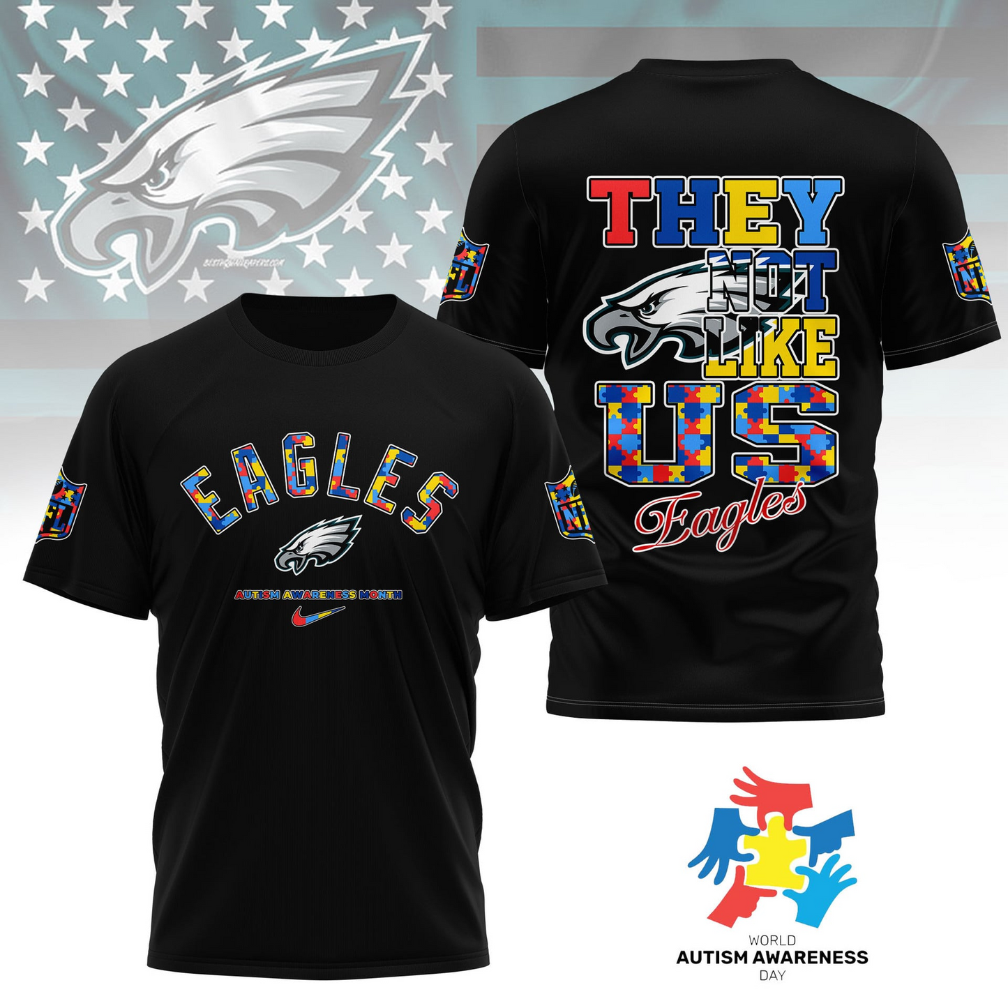 PE Premium NFL Autism Awareness Month 3D Shirt DDT  NTL