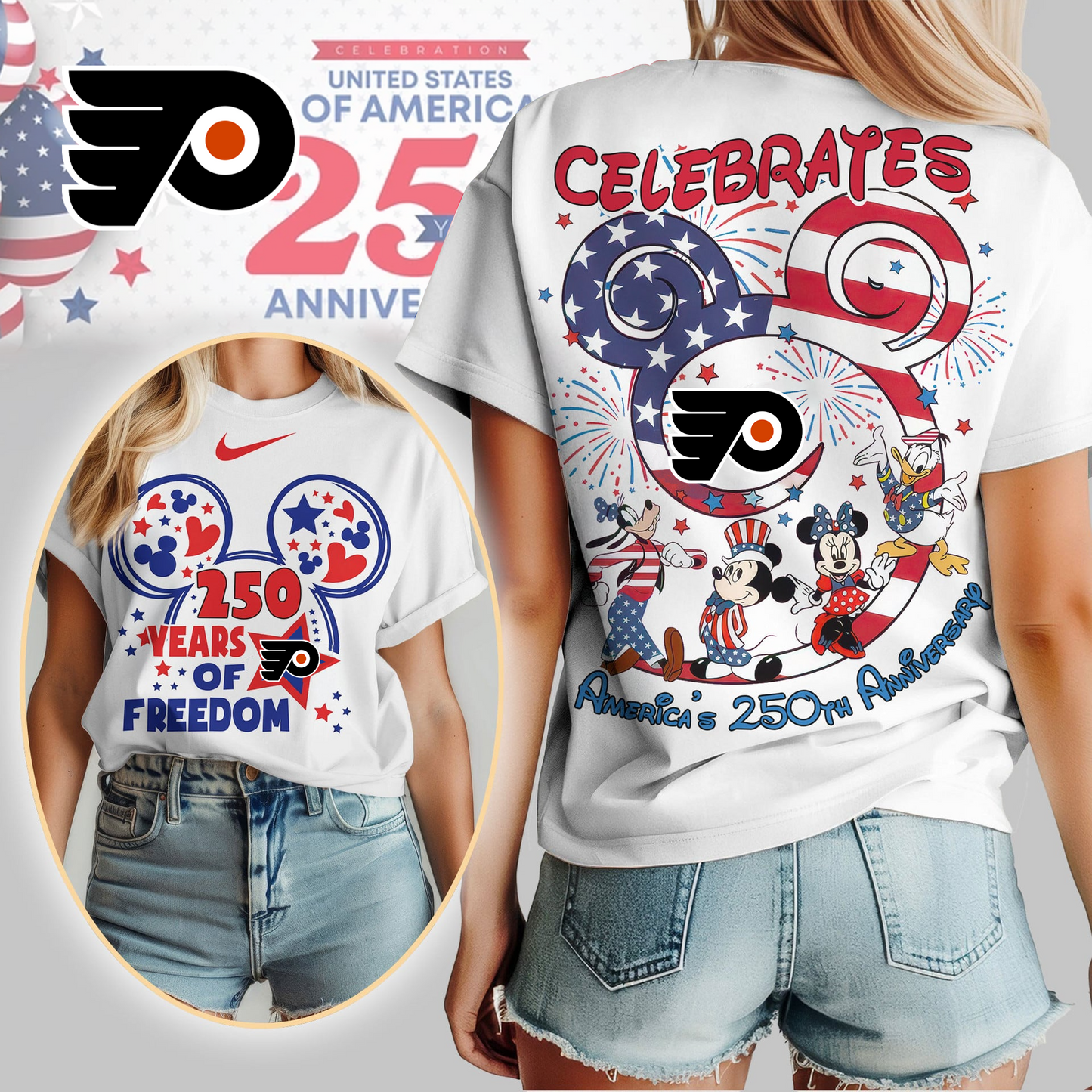 PF Premium NHL Mickey Celebrates America 250th Anniversary Women Shirt DDT CTND