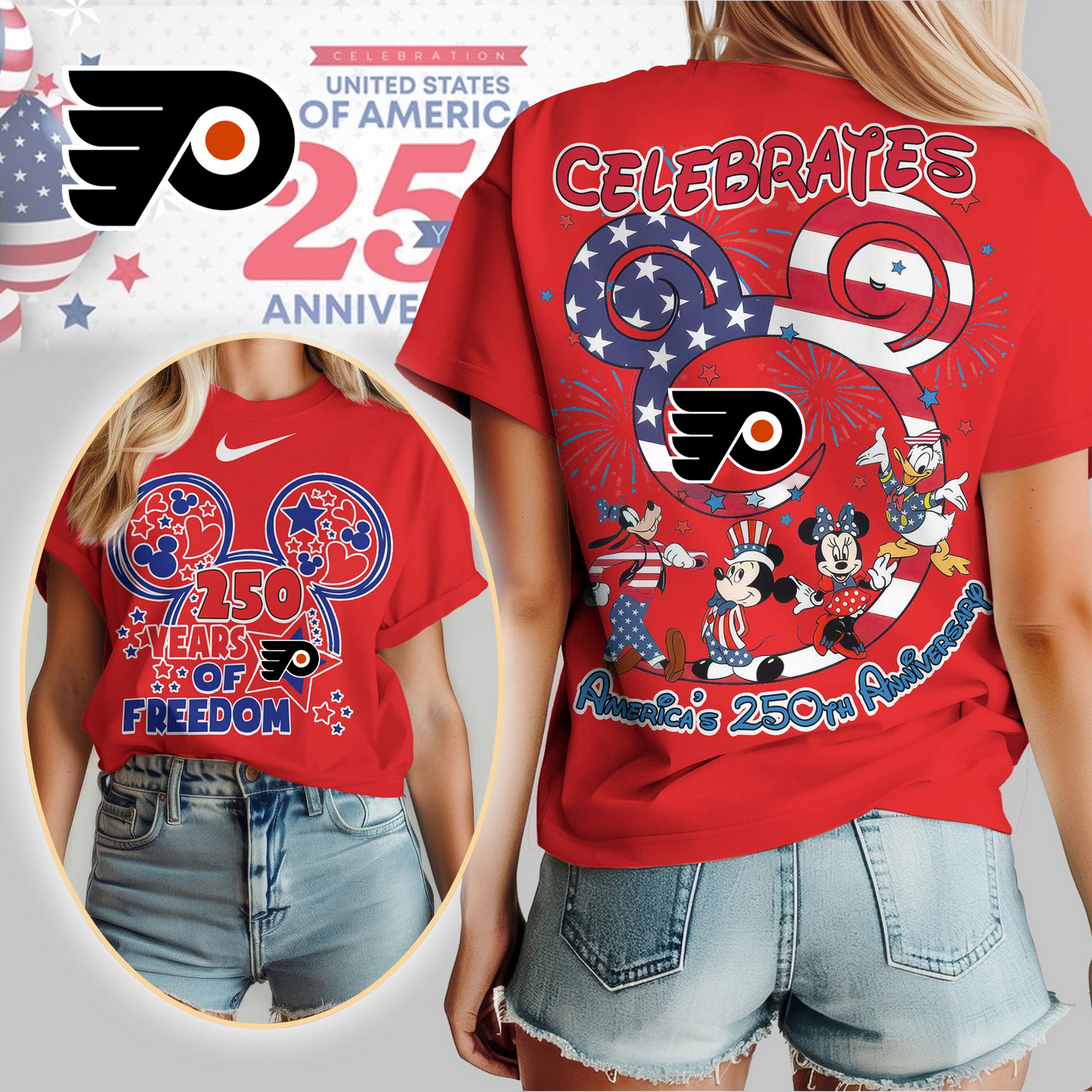 PF Premium NHL Mickey Celebrates America 250th Anniversary Women Shirt DDT CTND