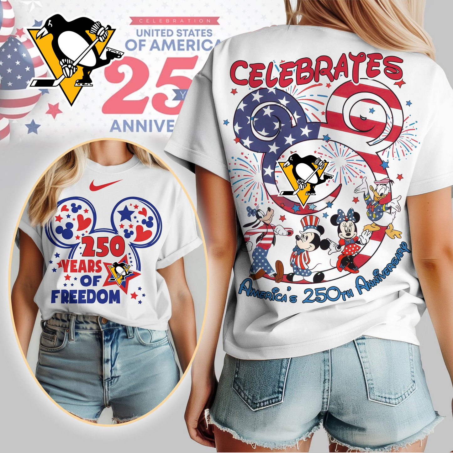 PP Premium NHL Mickey Celebrates America 250th Anniversary Women Shirt DDT CTND