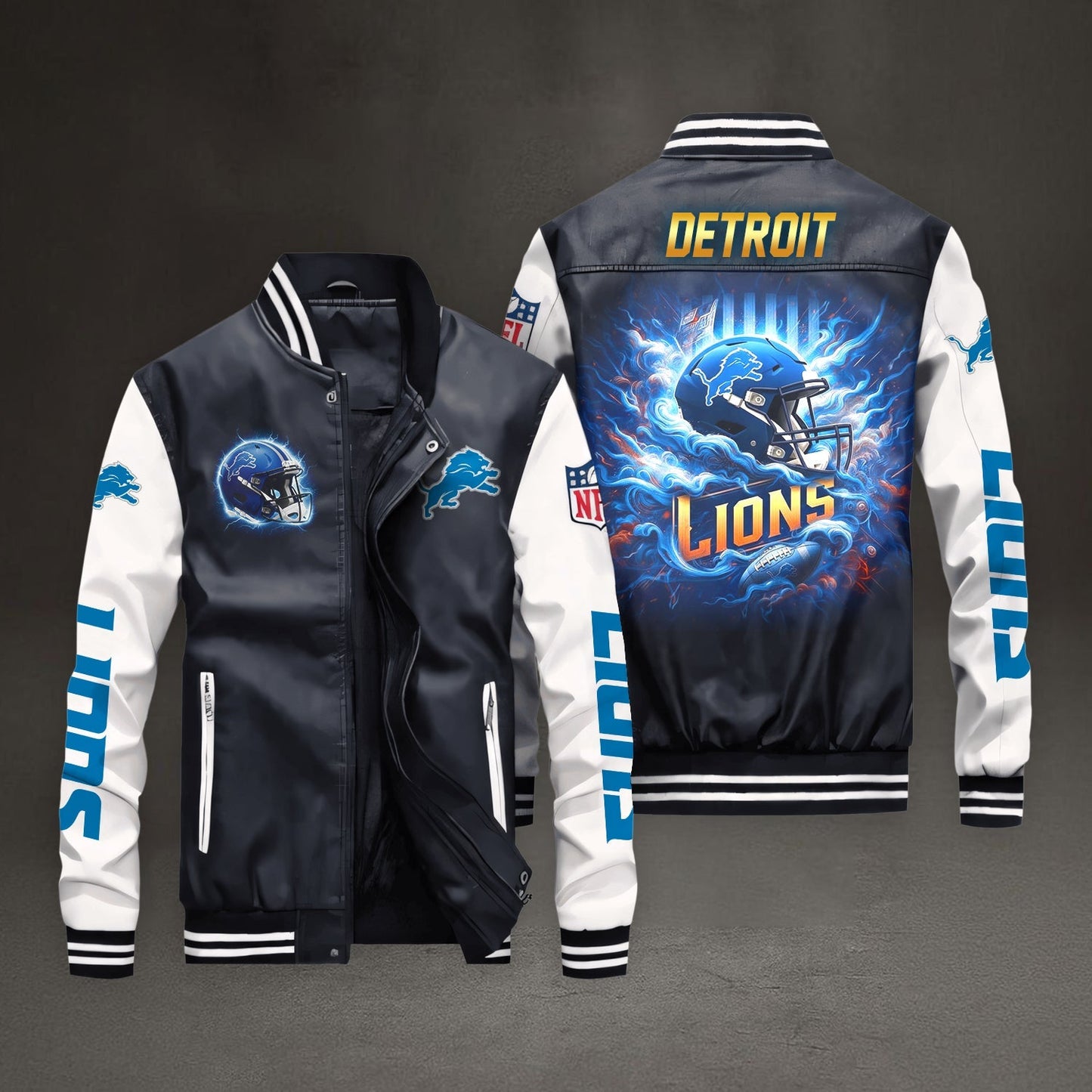 PREMIUM NFL X DET LEATHER BOMBER JACKET NDT NHM