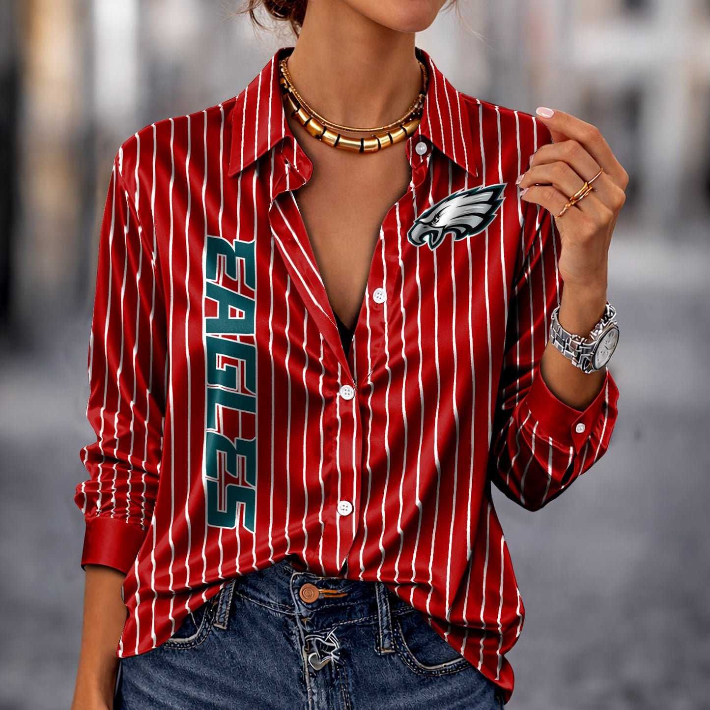 PREMIUM NFL X PHI Silk Women‘s Long Sleeved Shirt NDT NHM 190326