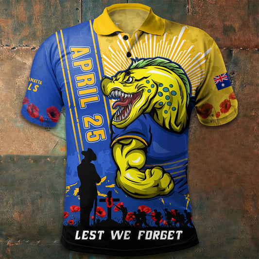 PREMIUM NRL X PE Polo Shirt Anzac Day Lest We Forget Strong Fighting NDT LVH