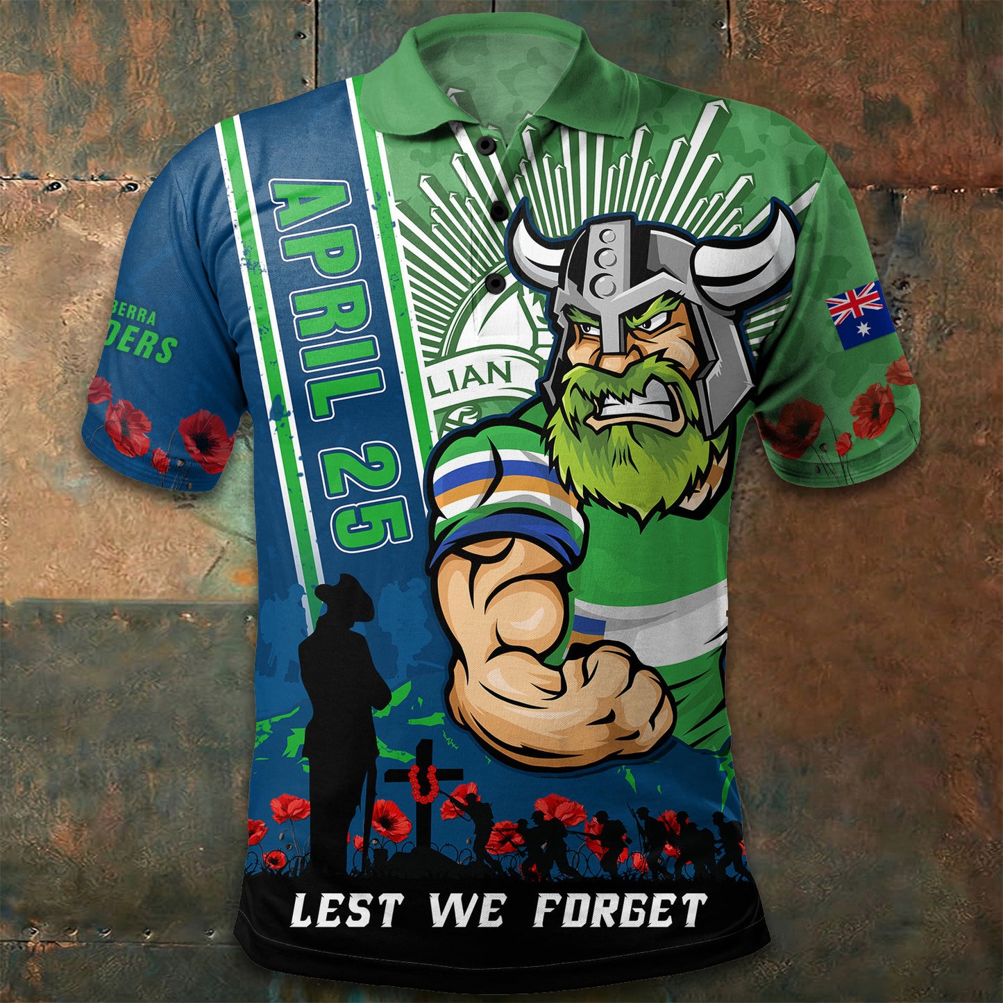 PREMIUM NRL X WAR Polo Shirt Anzac Day Lest We Forget Strong Fighting NDT LVH