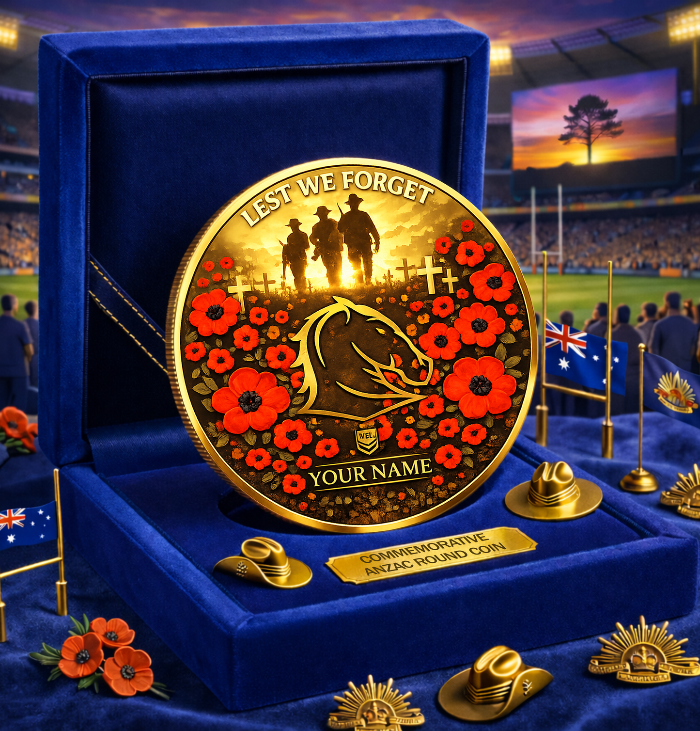 PREMIUM NRL X BB Anzac Day 2026 Commemorative Coin Custom Name Limited Edition NDT VHM 160326