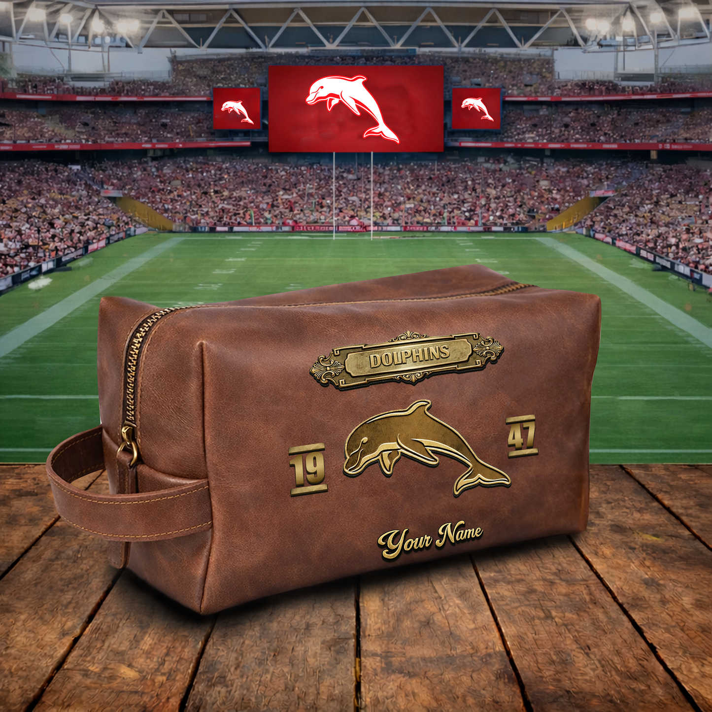 PREMIUM NRL  X DOL 3D EMBOSSED LEATHER TOILETRY BAG Limited Edition NDT VHM