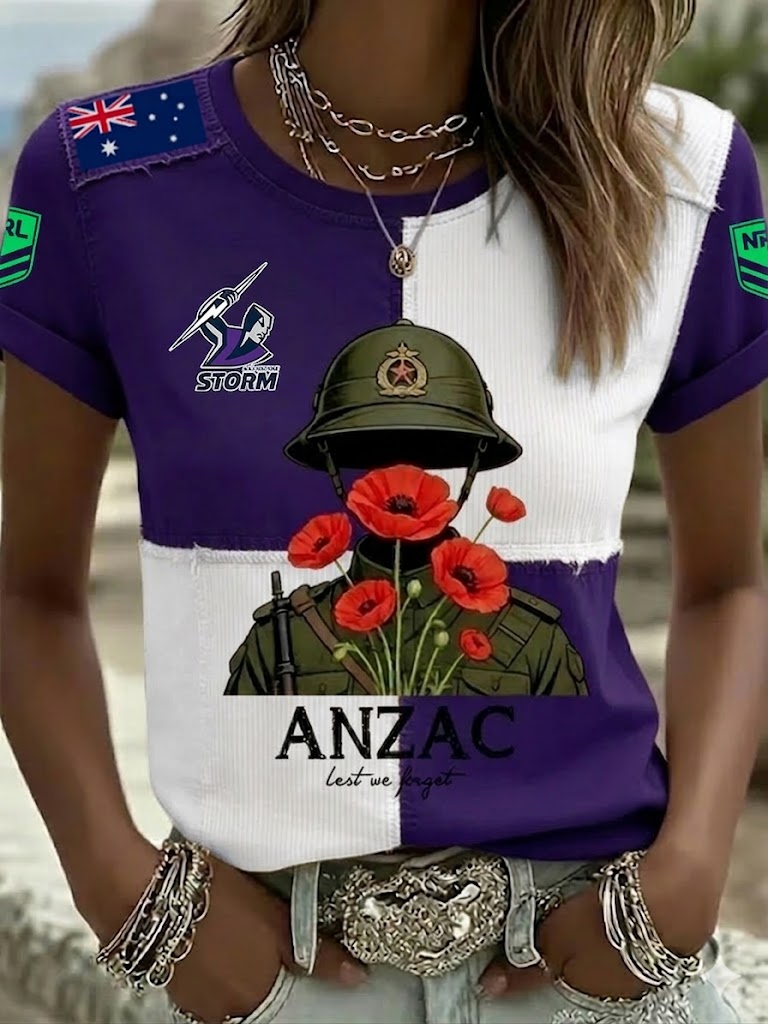 PREMIUM NRL X MS Women's Australia Anzac Day Lest We Forget Short Sleeve Shirt NDT NTN 190326