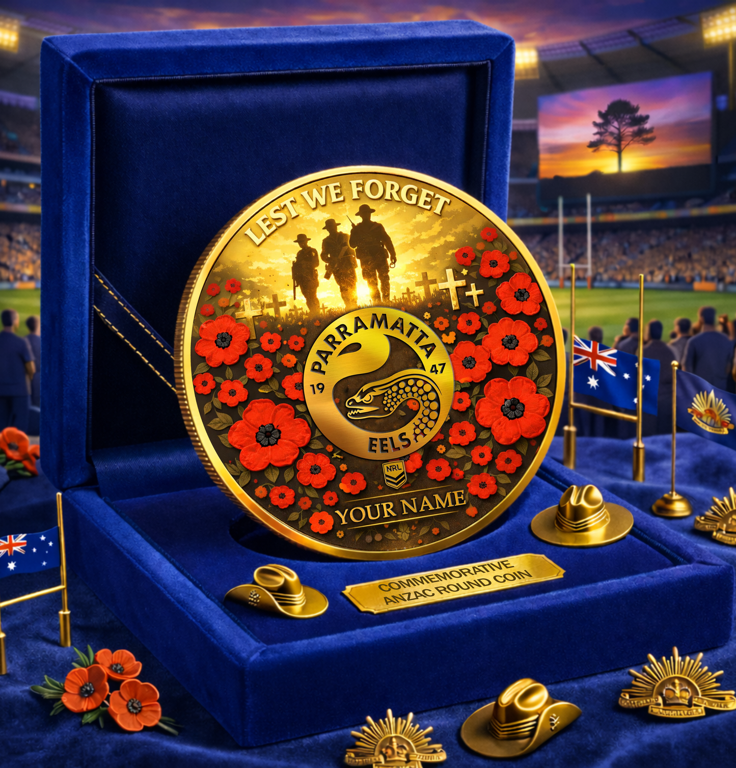 PREMIUM NRL X PE Anzac Day 2026 Commemorative Coin Custom Name Limited Edition NDT VHM 160326