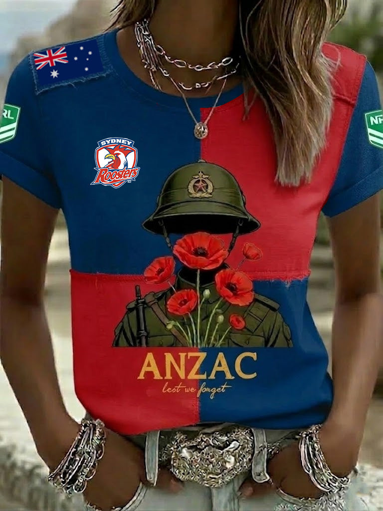 PREMIUM NRL X SR Women's Australia Anzac Day Lest We Forget Short Sleeve Shirt NDT NTN 190326