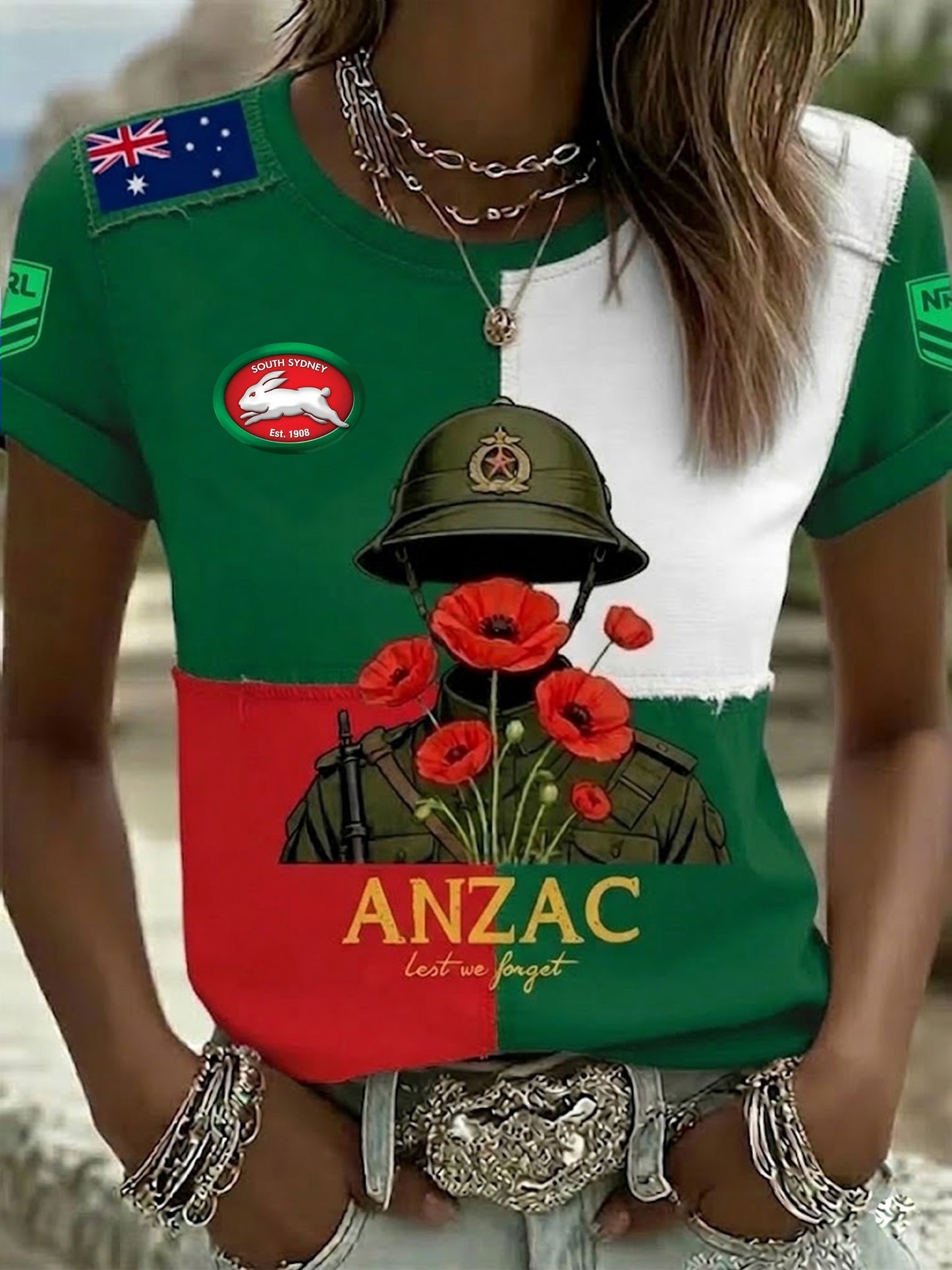 PREMIUM NRL X SSR Women's Australia Anzac Day Lest We Forget Short Sleeve Shirt NDT NTN 190326