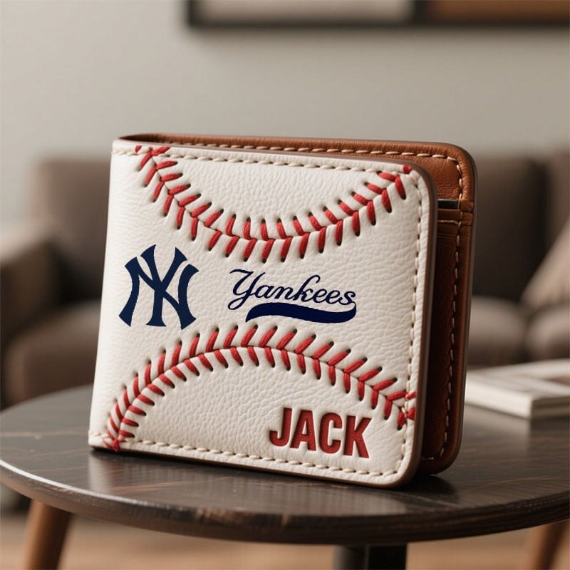 Personalized NYY x MLB Leather Wallet DDT TTTZ
