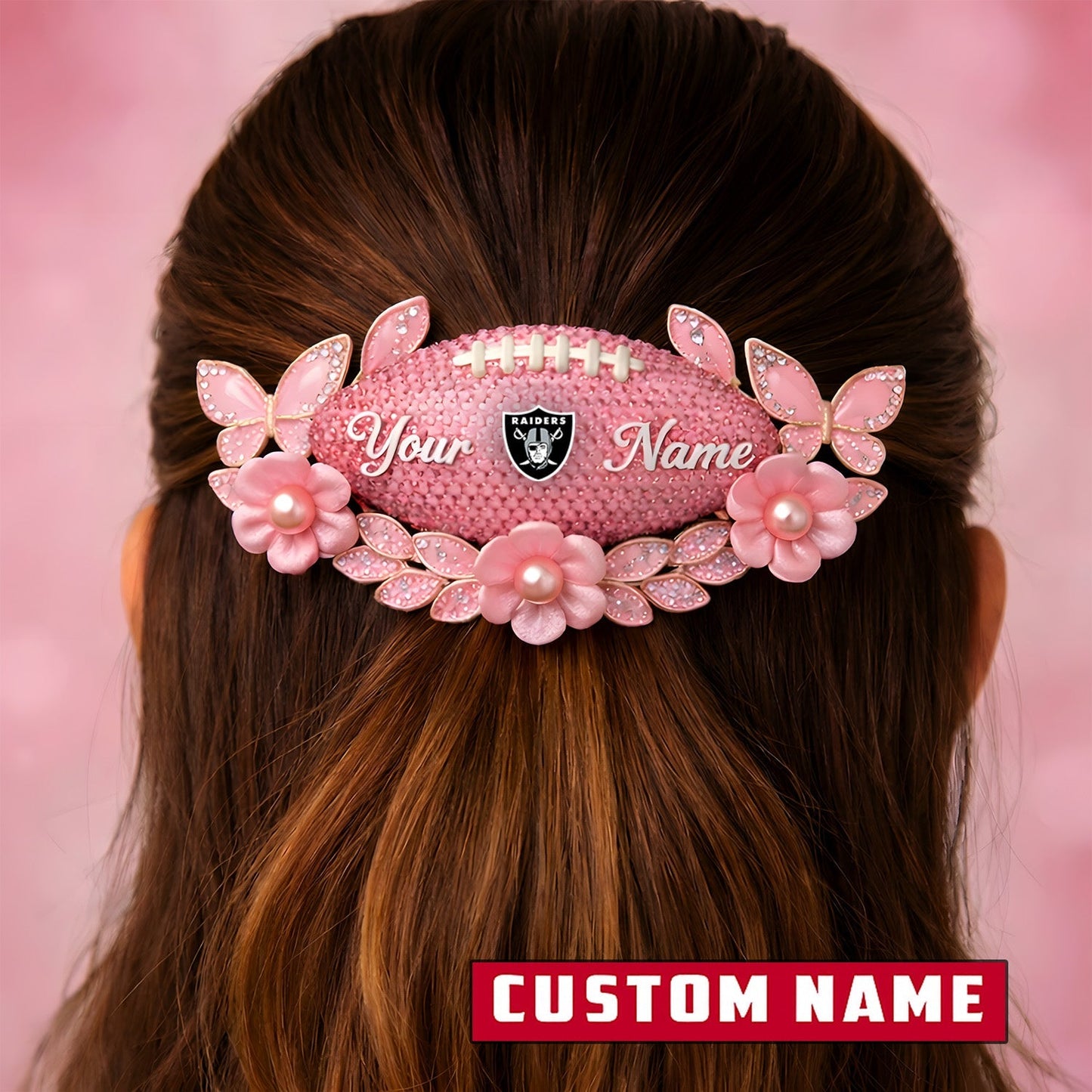 Premium NFL x Las Vegas Raiders Personalized Women's Hair Pin - Valentine Edition NDT LVH