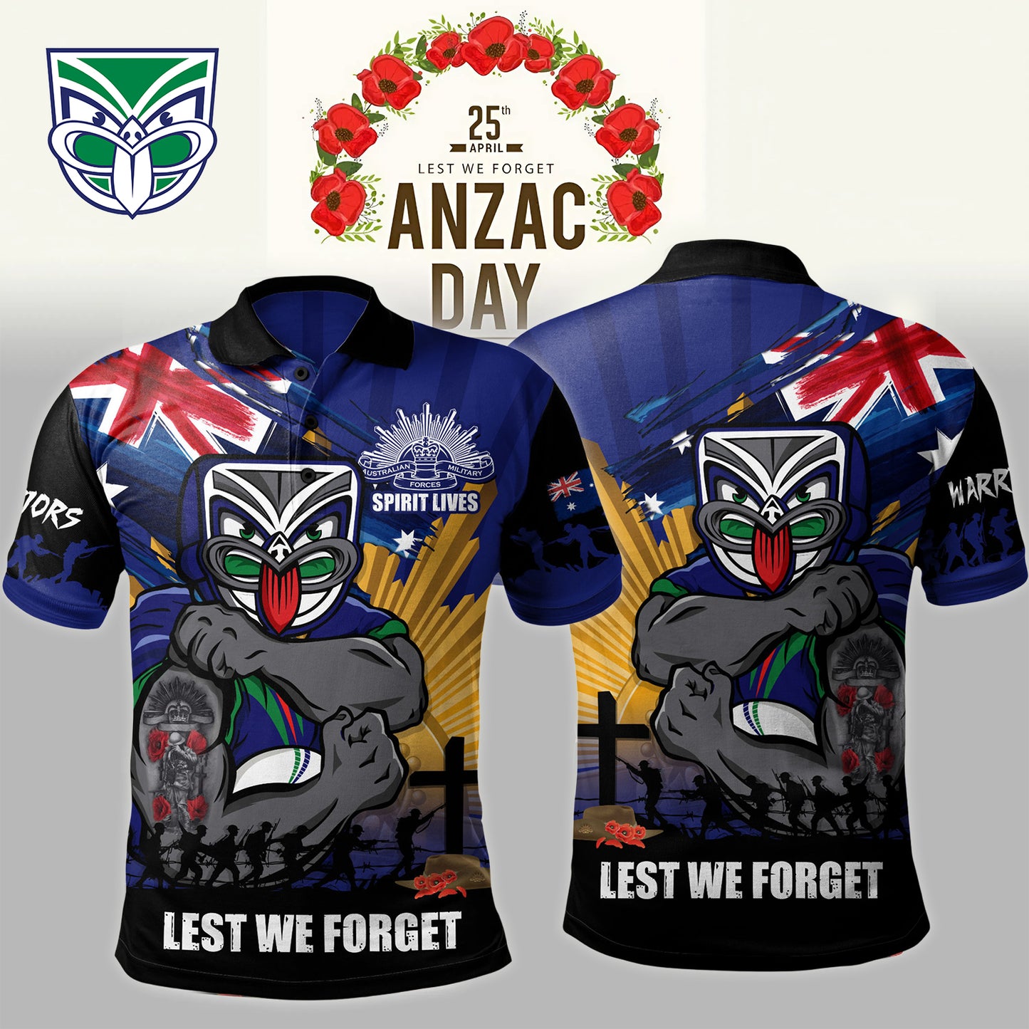 Premium NRL X NZW Polo Shirt Fearless ANZAC Defender NDT NHM