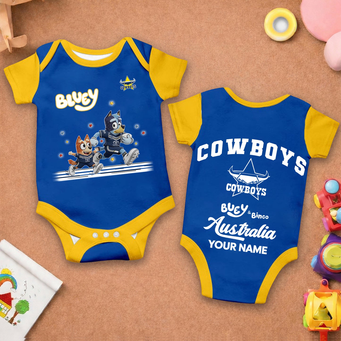 Premium x NQC Bluey & Bingo  Baby Romper Custom Name For Kids V3 NDT LVH