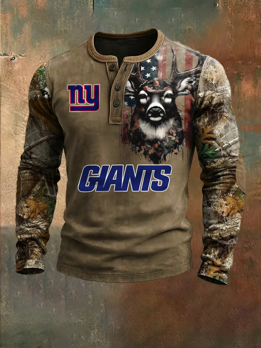 Premium NFL X NYG Retro Western Deer Henley Long Sleeve Shirt NDT NHM 311225