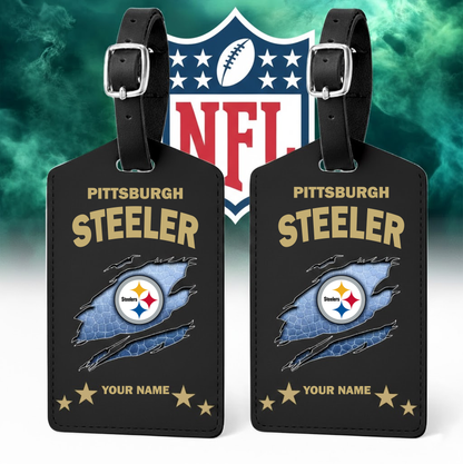 Premium NFL x PIT Personalized Leather Luggage Tag NDT VHM 170126