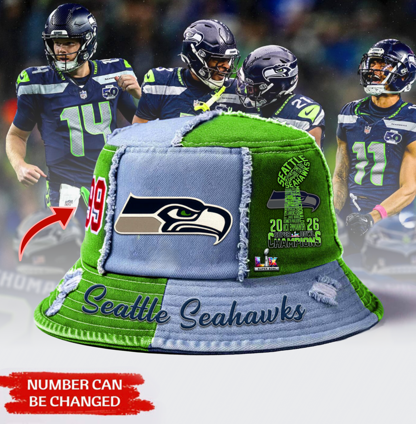 Premium NFL x SEA 2026 Super Bowl 3D Bucket HAT  NDT VHM  090226