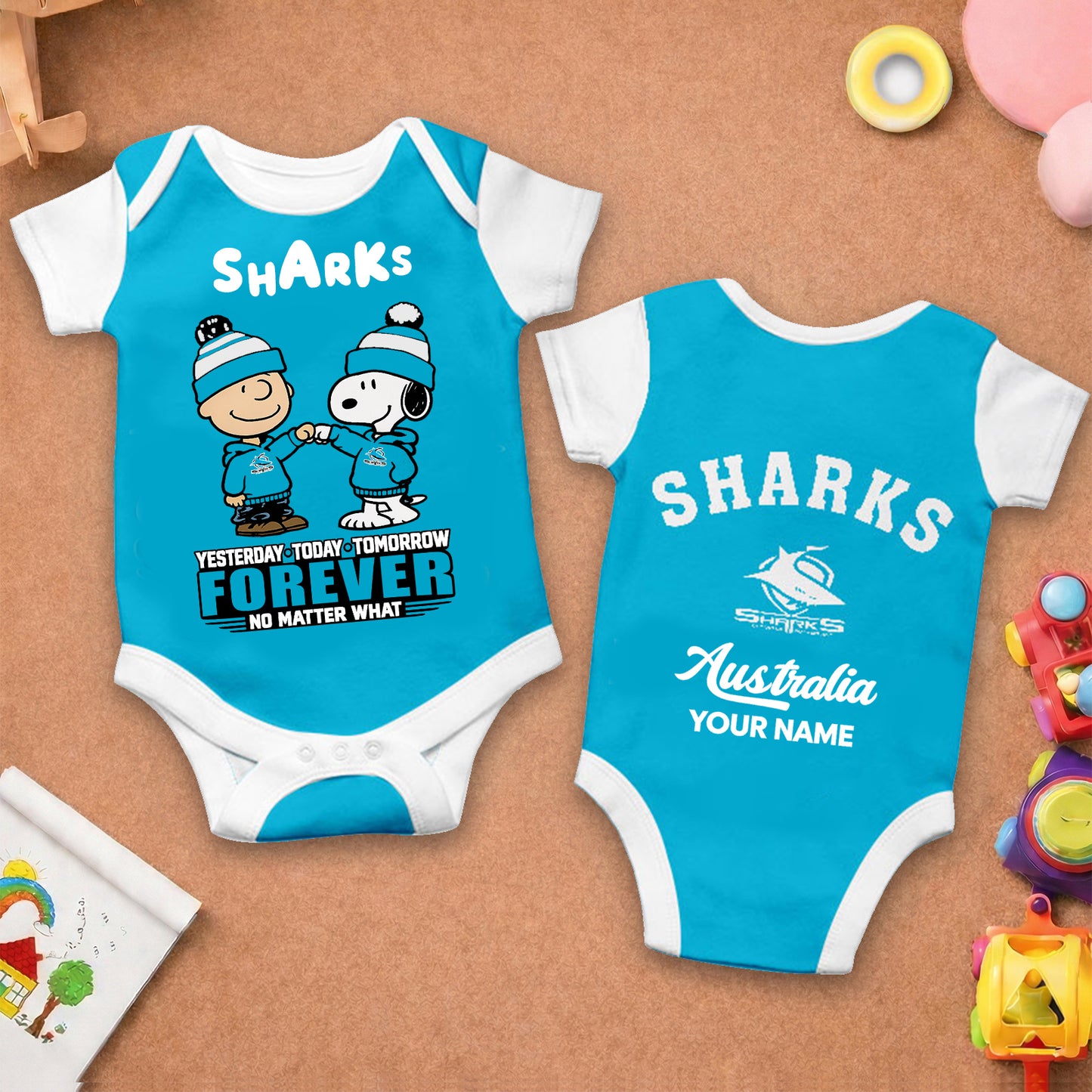 Premium NRL  x CS New Baby Romper Peanuts Custom Name For Kids NDT LVH 110326