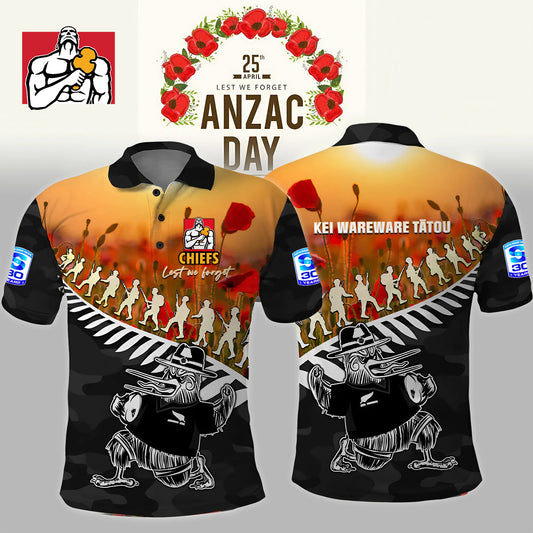 Premium SRP X CHI ANZAC Rugby Polo Shirt Soldier Fern With Kiwi Bird NDT NHM 180326