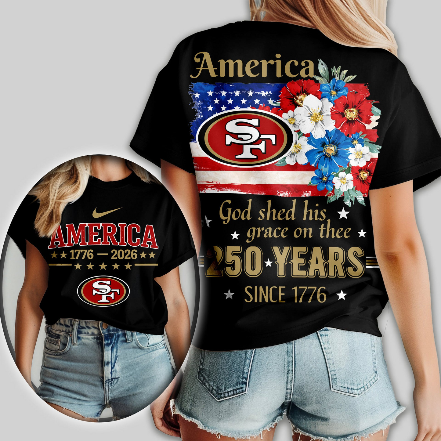 SF49 Premium NFL America God Shed His Grace On Thee Women Shirt DDT  NTL