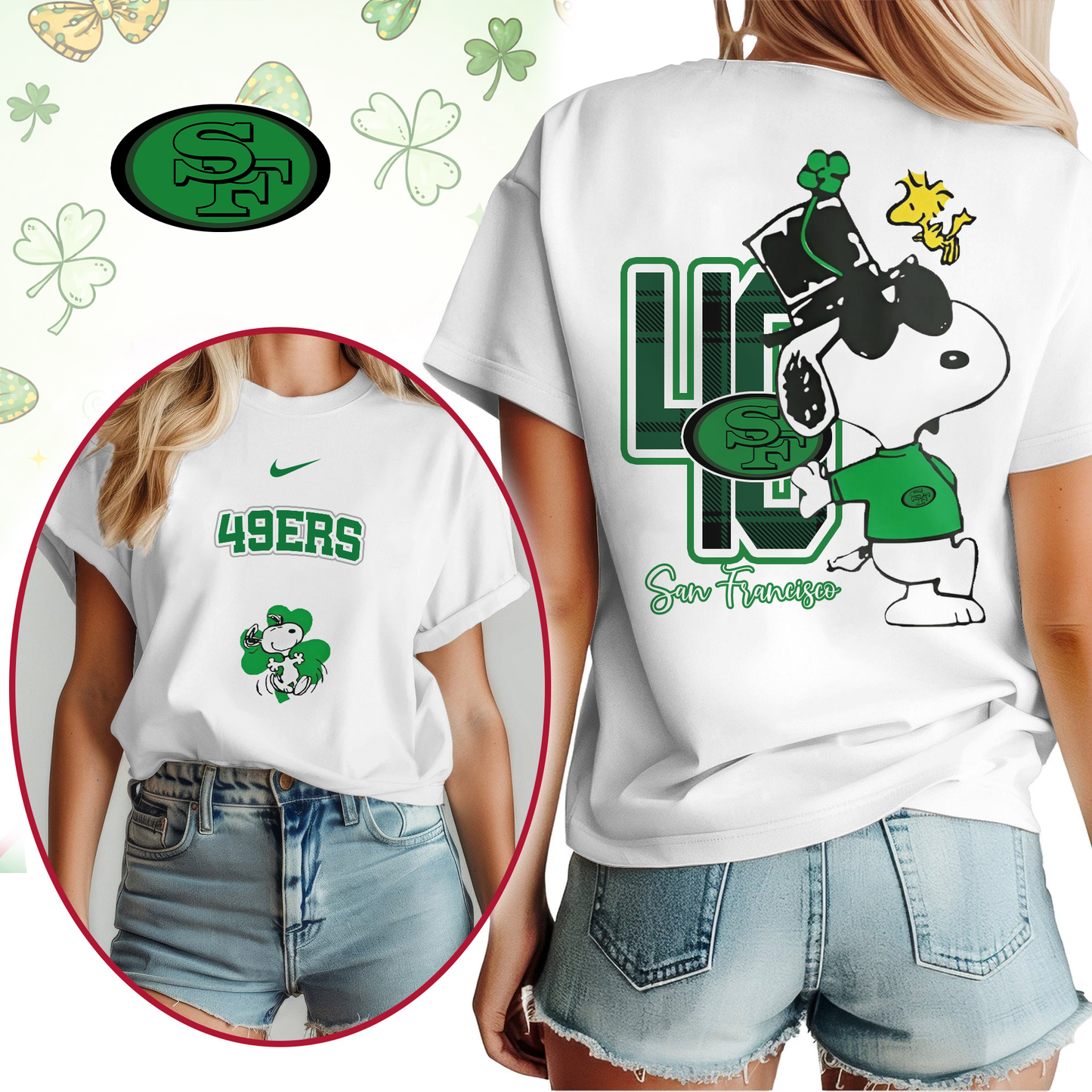 SF49 Premium NFL Snoopy St. Patricks Day Shirt DDT NTL