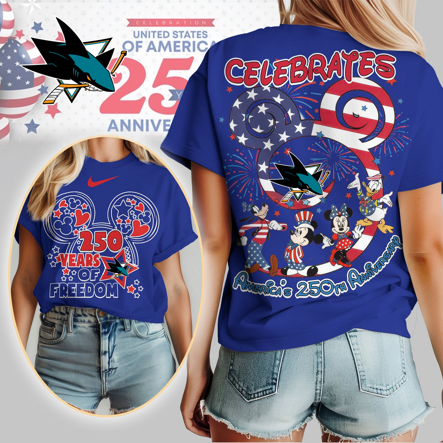SJS Premium NHL Mickey Celebrates America 250th Anniversary Women Shirt DDT CTND