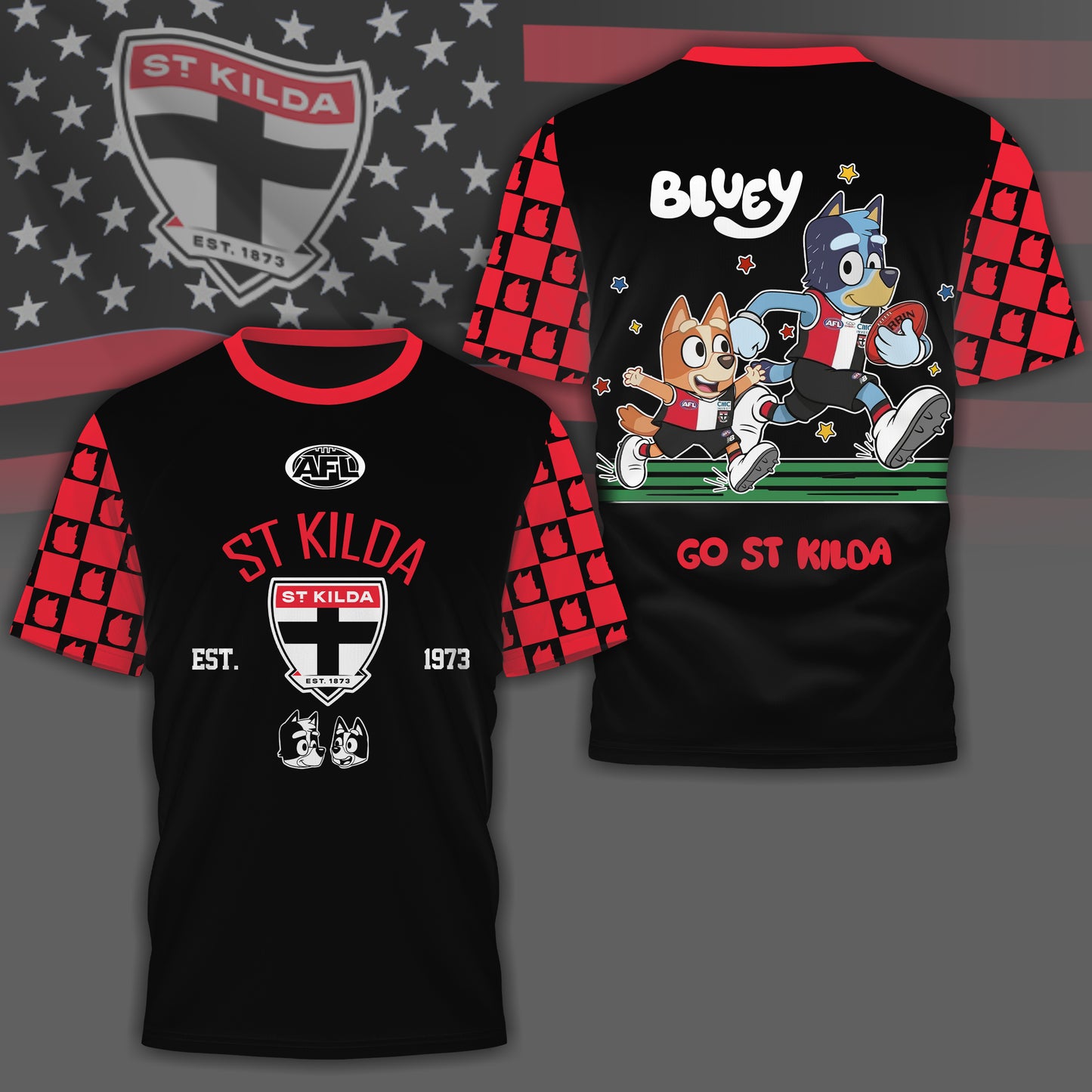 SK x AFL Premium Bluey 3D Shirt DDT TTTZ