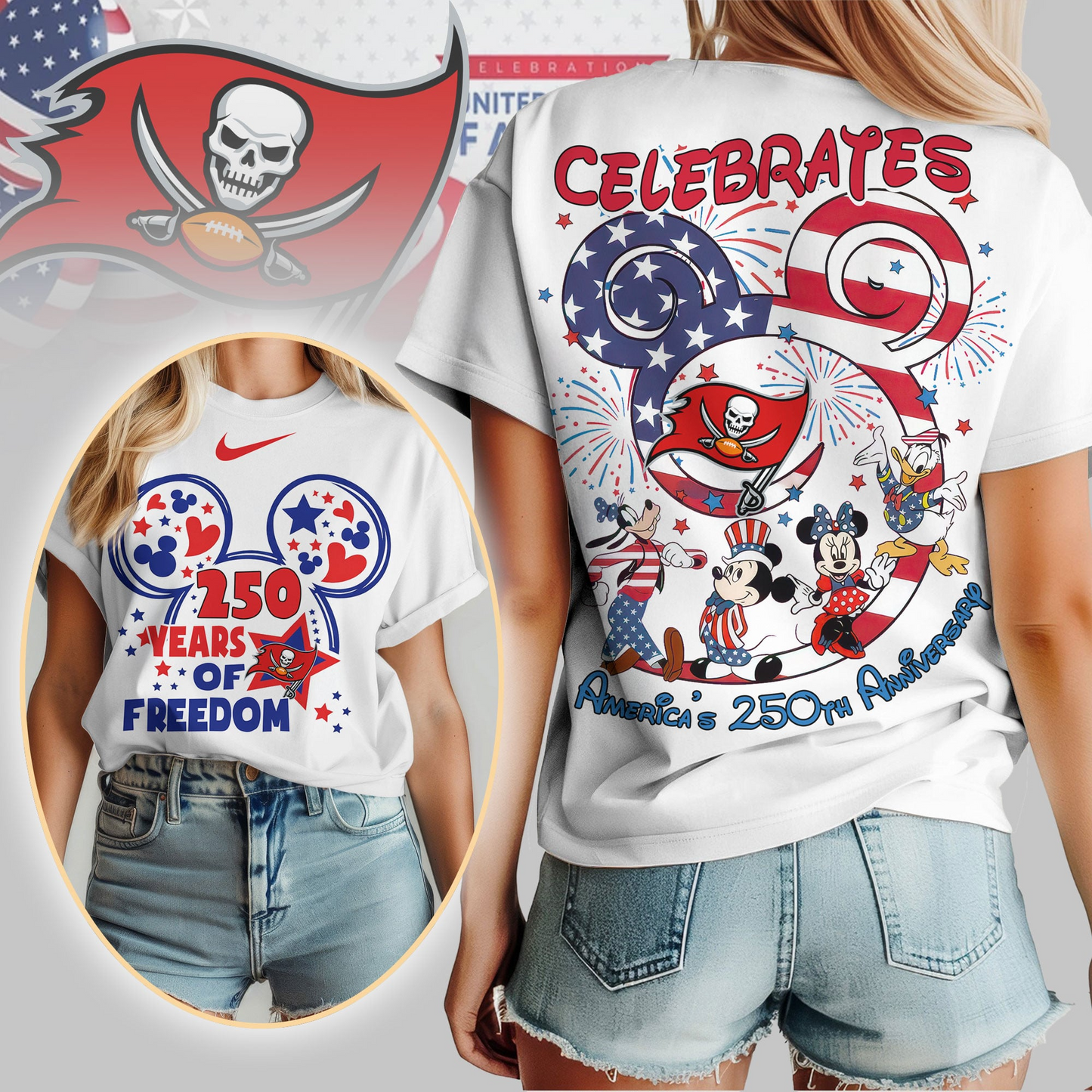 TBB Premium NFL Mickey Celebrates America 250th Anniversary Women Shirt DDT NTL