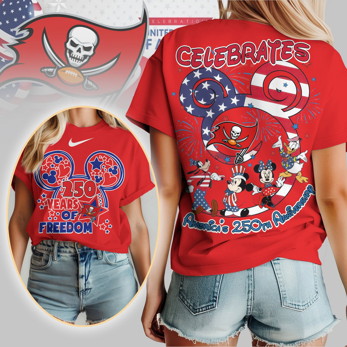 TBB Premium NFL Mickey Celebrates America 250th Anniversary Women Shirt DDT NTL