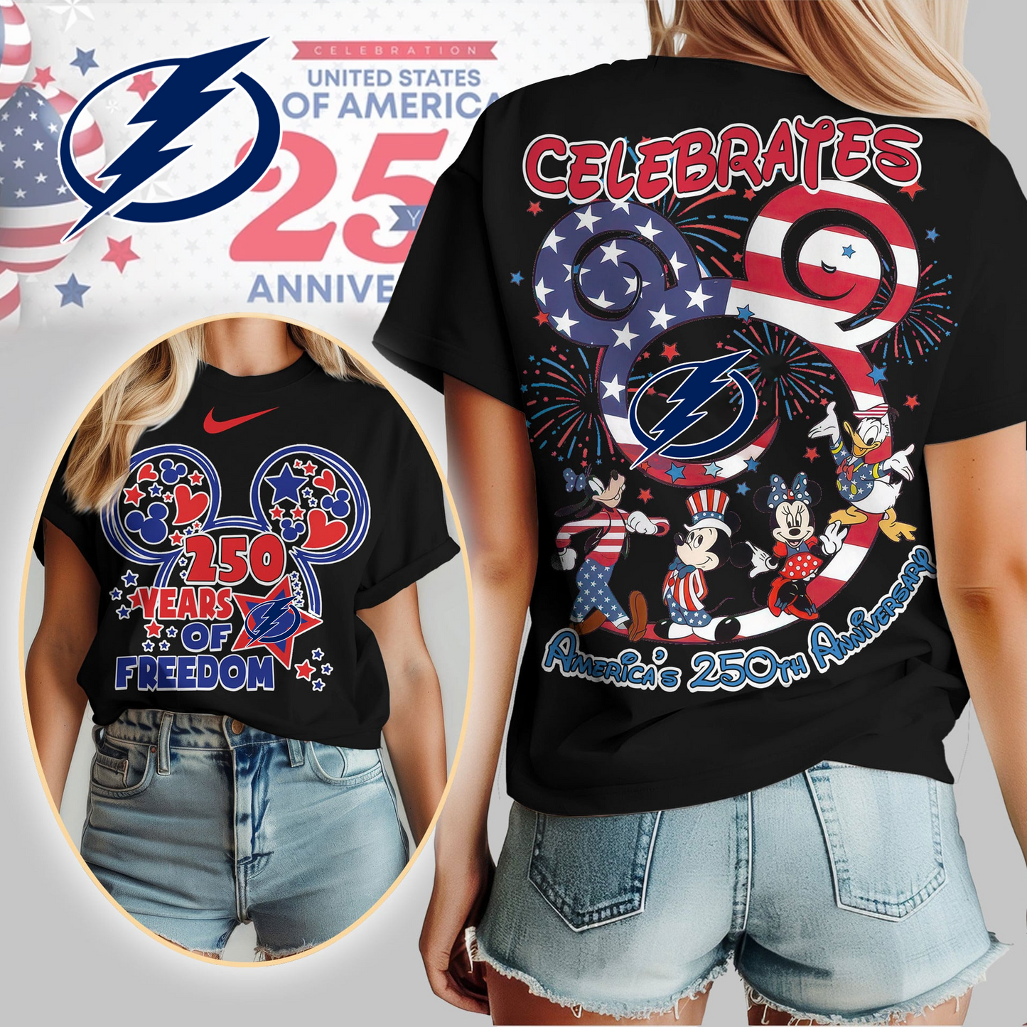TBL Premium NHL Mickey Celebrates America 250th Anniversary Women Shirt DDT CTND