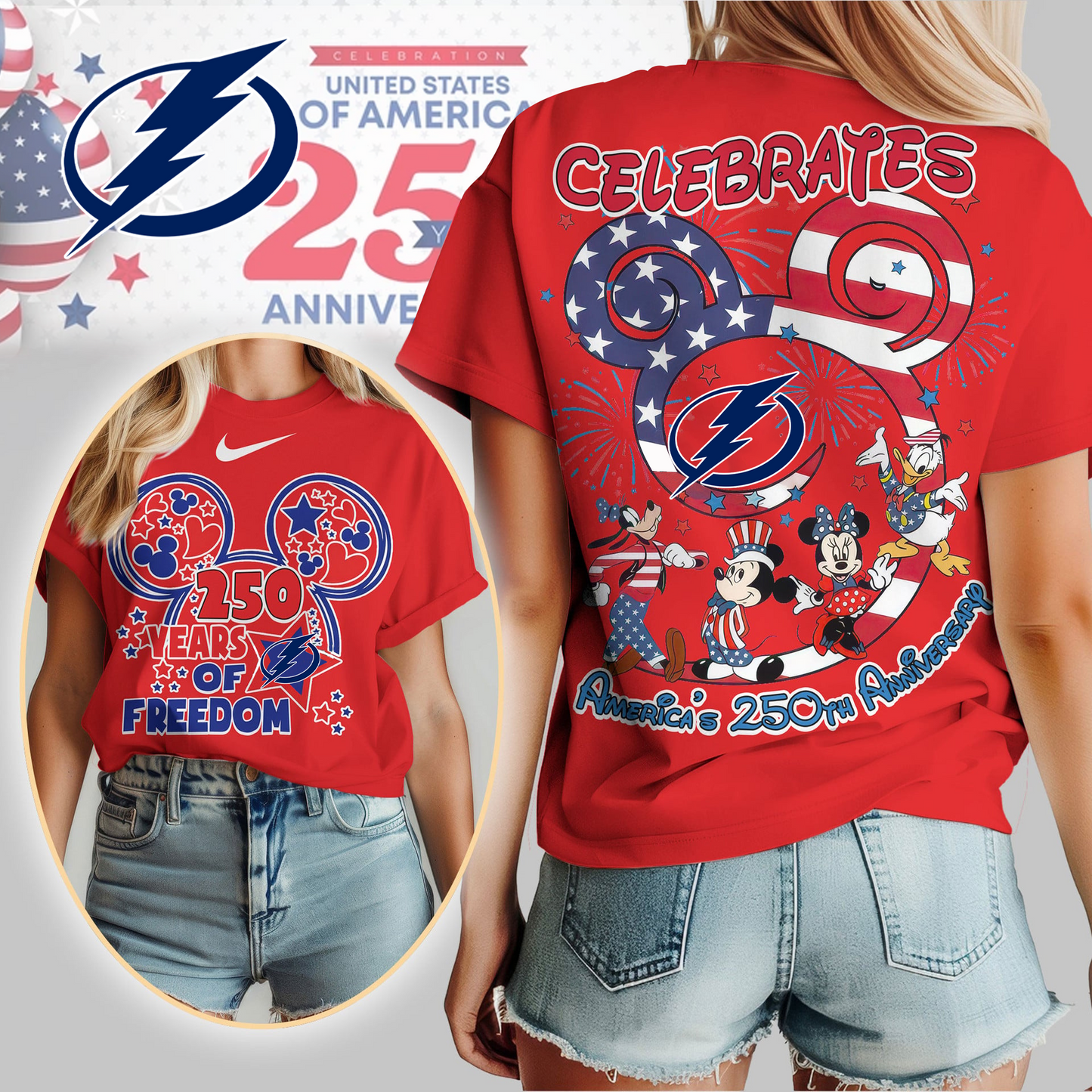 TBL Premium NHL Mickey Celebrates America 250th Anniversary Women Shirt DDT CTND