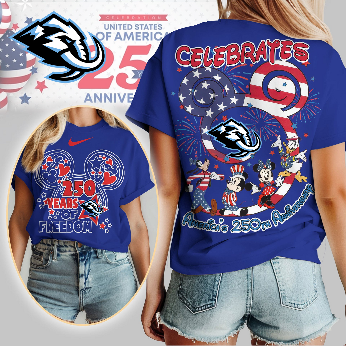 UM Premium NHL Mickey Celebrates America 250th Anniversary Women Shirt DDT CTND