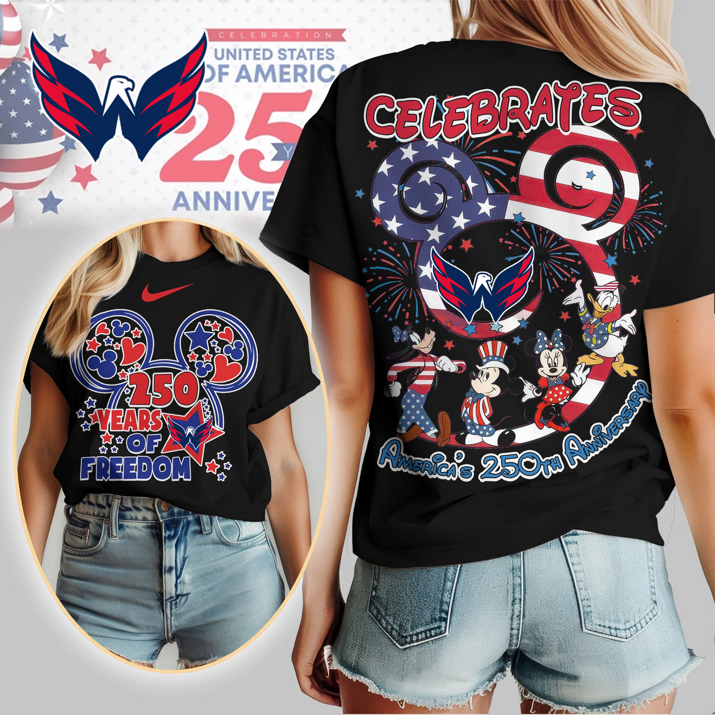 WC Premium NHL Mickey Celebrates America 250th Anniversary Women Shirt DDT CTND